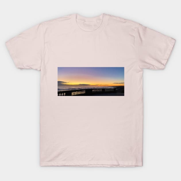 North Sea Sunrise over the Balustrade - Panorama T-Shirt by Violaman